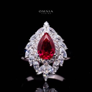 Carolina Lab-Grown Red Ruby Pear-Cut Ring (6x9mm) with GRC Certificate in 925 Sterling Silver