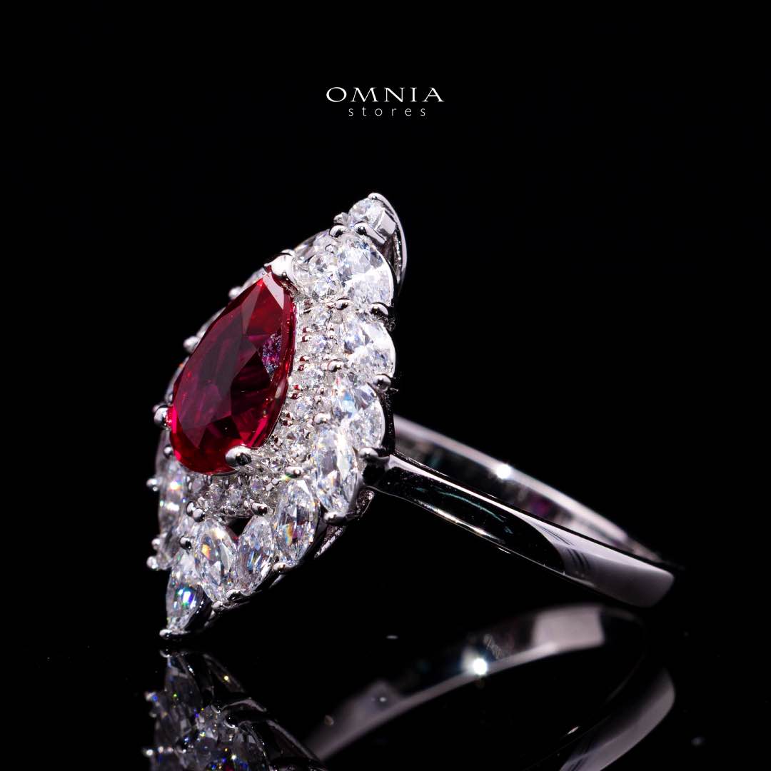Carolina Lab-Grown Red Ruby Pear-Cut Ring (6x9mm) with GRC Certificate in 925 Sterling Silver - Image 2