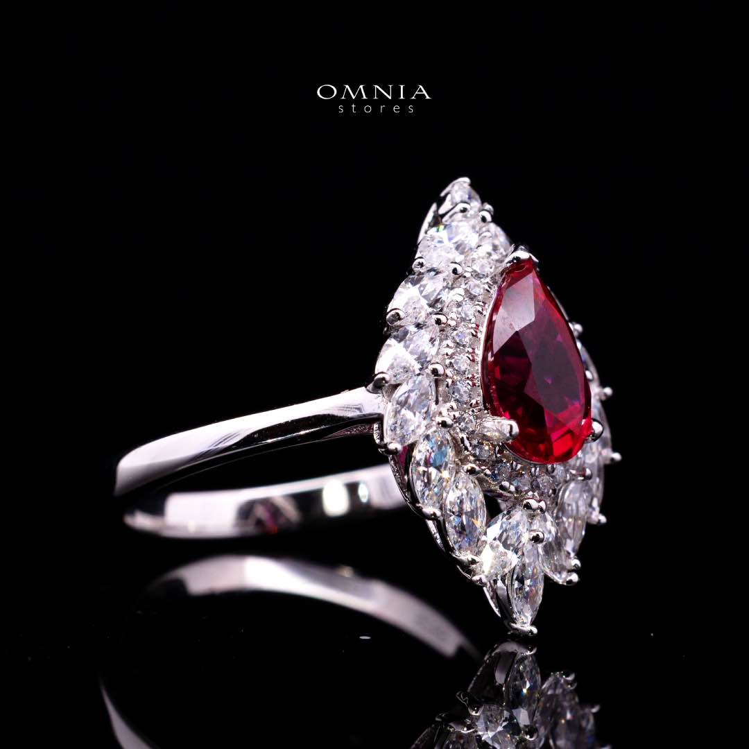 Carolina Lab-Grown Red Ruby Pear-Cut Ring (6x9mm) with GRC Certificate in 925 Sterling Silver - Image 3