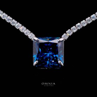 Bettina Blue Necklace 925 Silver in High Quality Simulated Diamonds