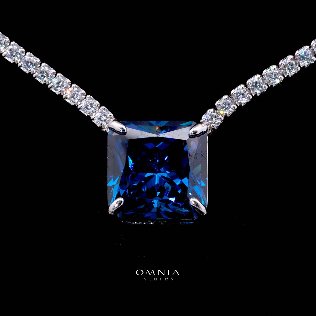 Bettina Blue Necklace 925 Silver in High Quality Simulated Diamonds