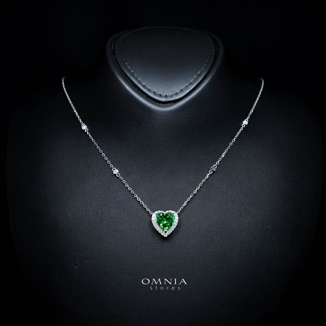 Samiha Green Heart Necklace In 925 Silver High Quality Simulated Diamonds - Image 2