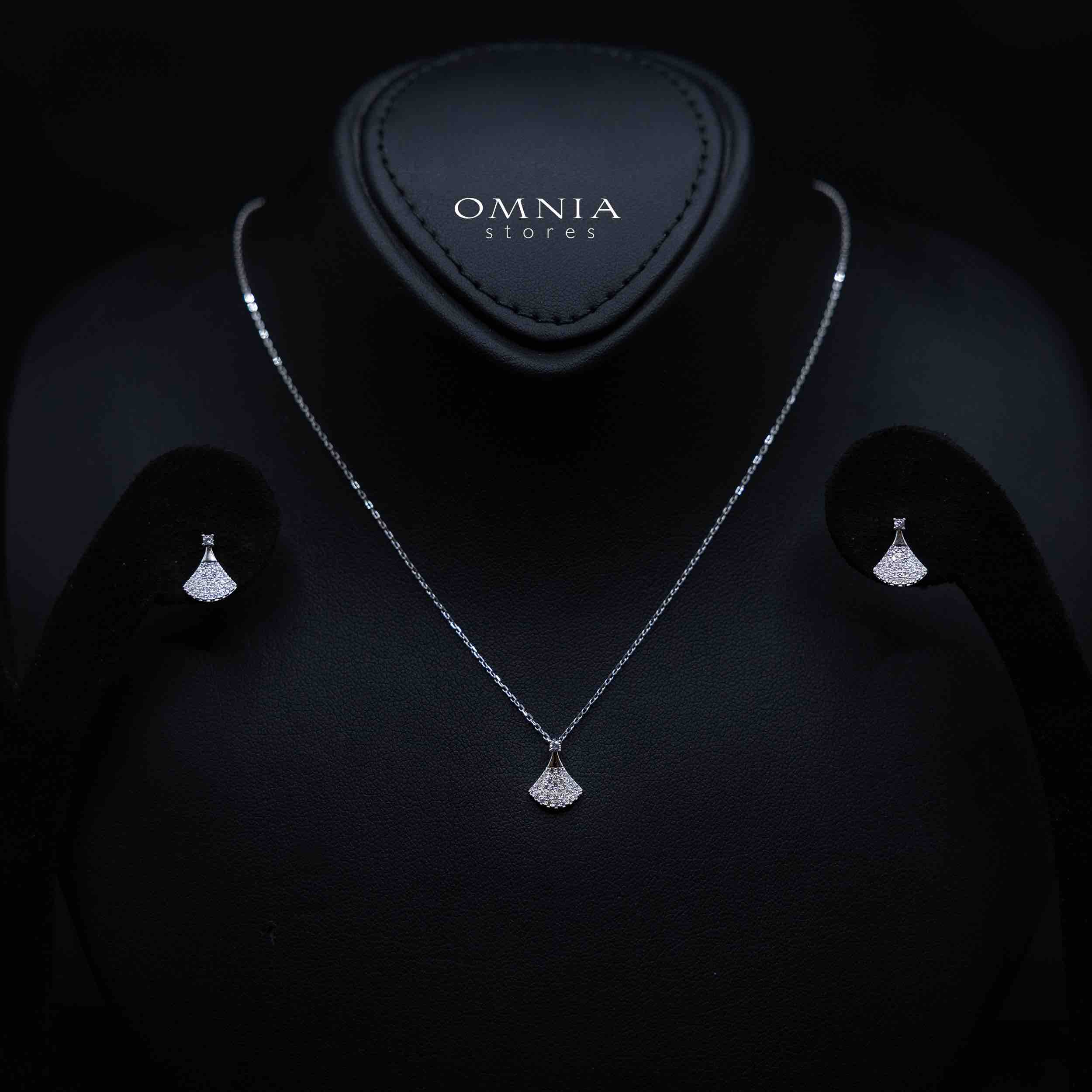 Shidha White Fan Design Silver Necklace and Earrings Set in 925 Silver with High-Quality Premium Simulated Diamonds