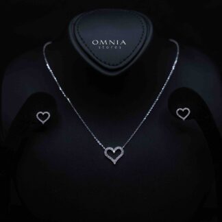 shahana White Heart Design Silver Necklace and Earrings Set in 925 Silver with High-Quality Premium Simulated Diamonds