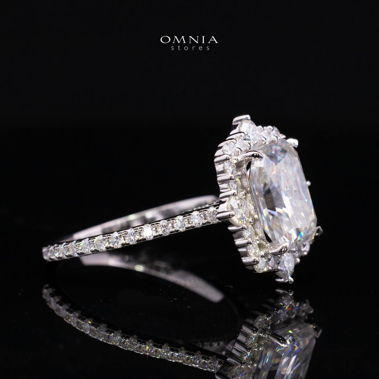 Nuwaira White Moissanite Radiant Halo Ring with Pavé Band – GRA Certified, 8x10mm (4ct), Rhodium-Plated 925 Sterling Silver - Image 3