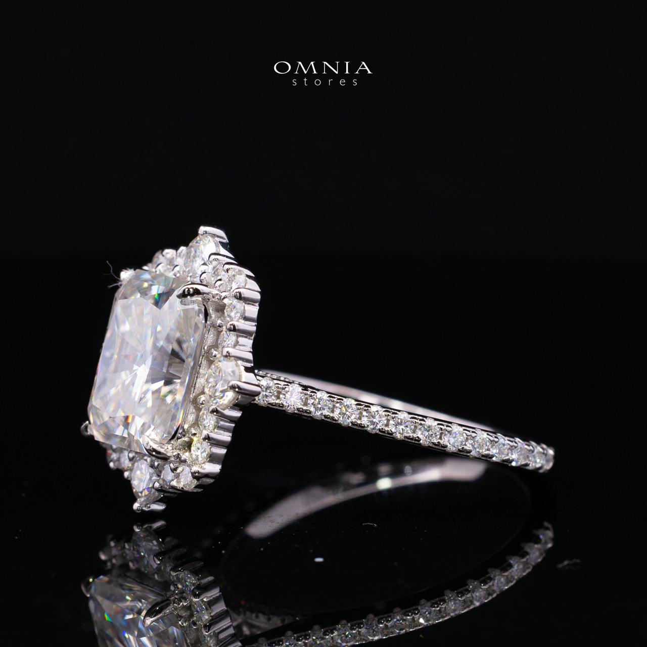 Nuwaira White Moissanite Radiant Halo Ring with Pavé Band – GRA Certified, 8x10mm (4ct), Rhodium-Plated 925 Sterling Silver - Image 2