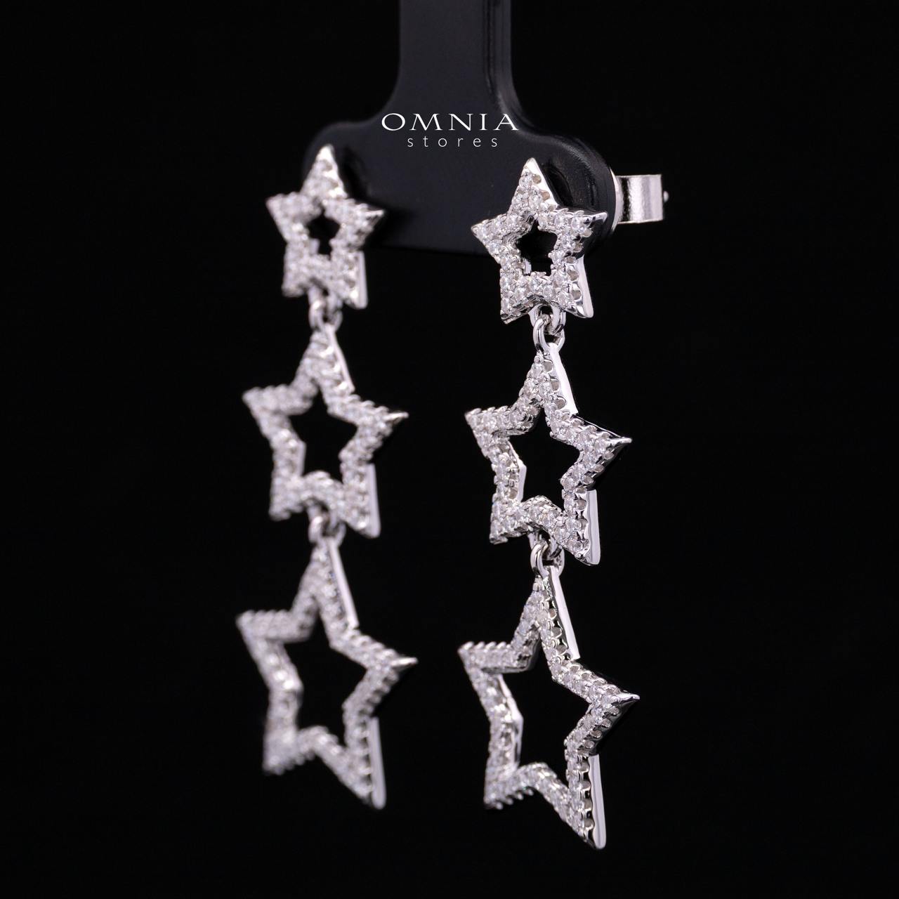 Kelahni Triple Star Drop Earrings — 925 Sterling Silver with Premium Simulated Diamonds - Image 2