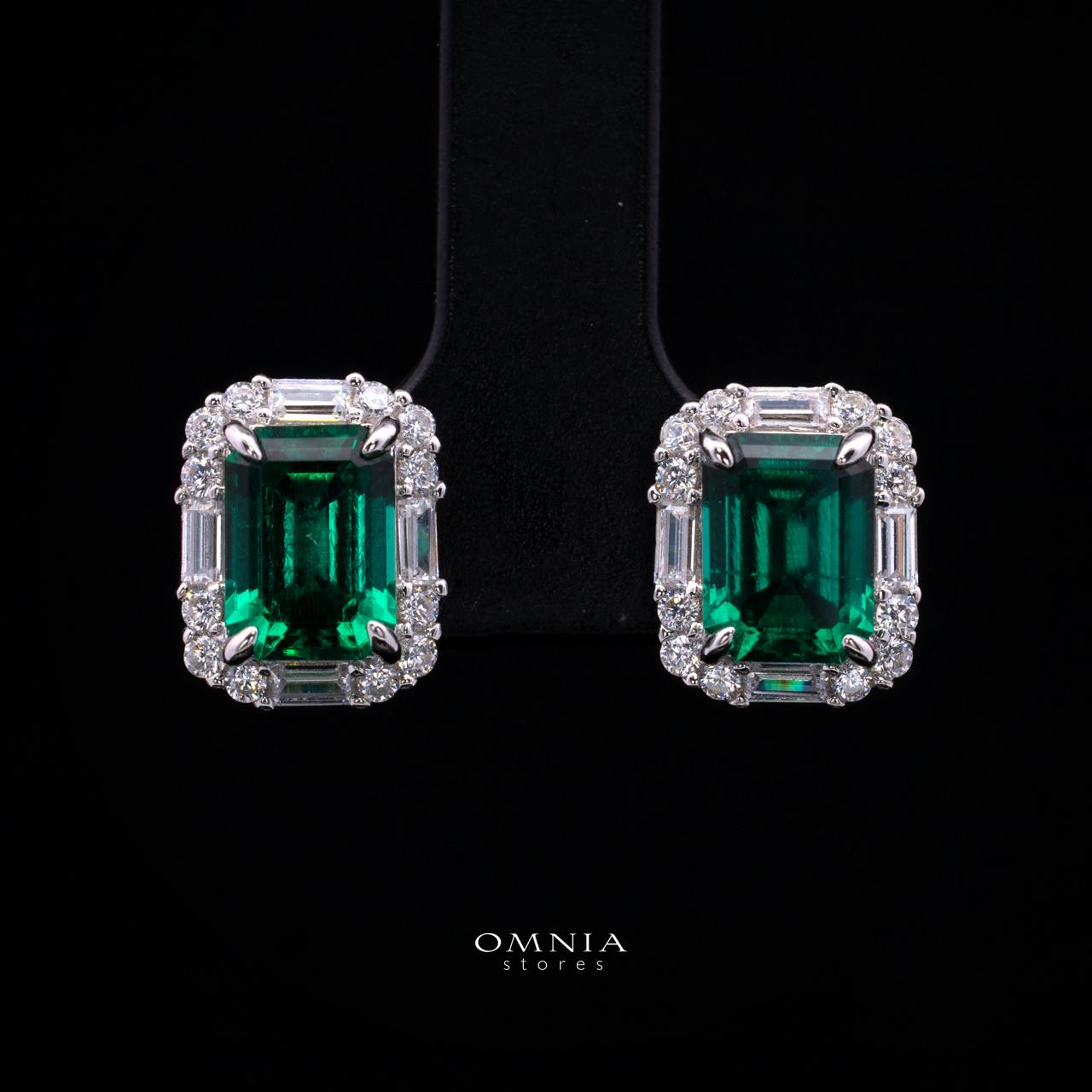 Aubrianna Synthetic Green Stone Earrings, Emerald Cut 6×8mm, in 925 Sterling Silver - Image 3