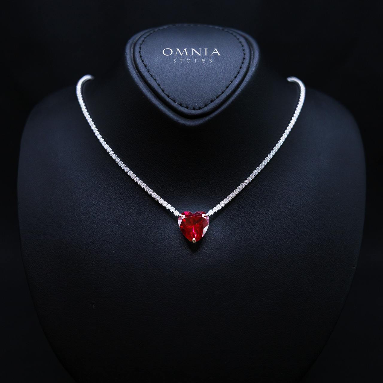 Heart Red Necklace 925 Silver In High Quality Simulated diamonds - Image 3