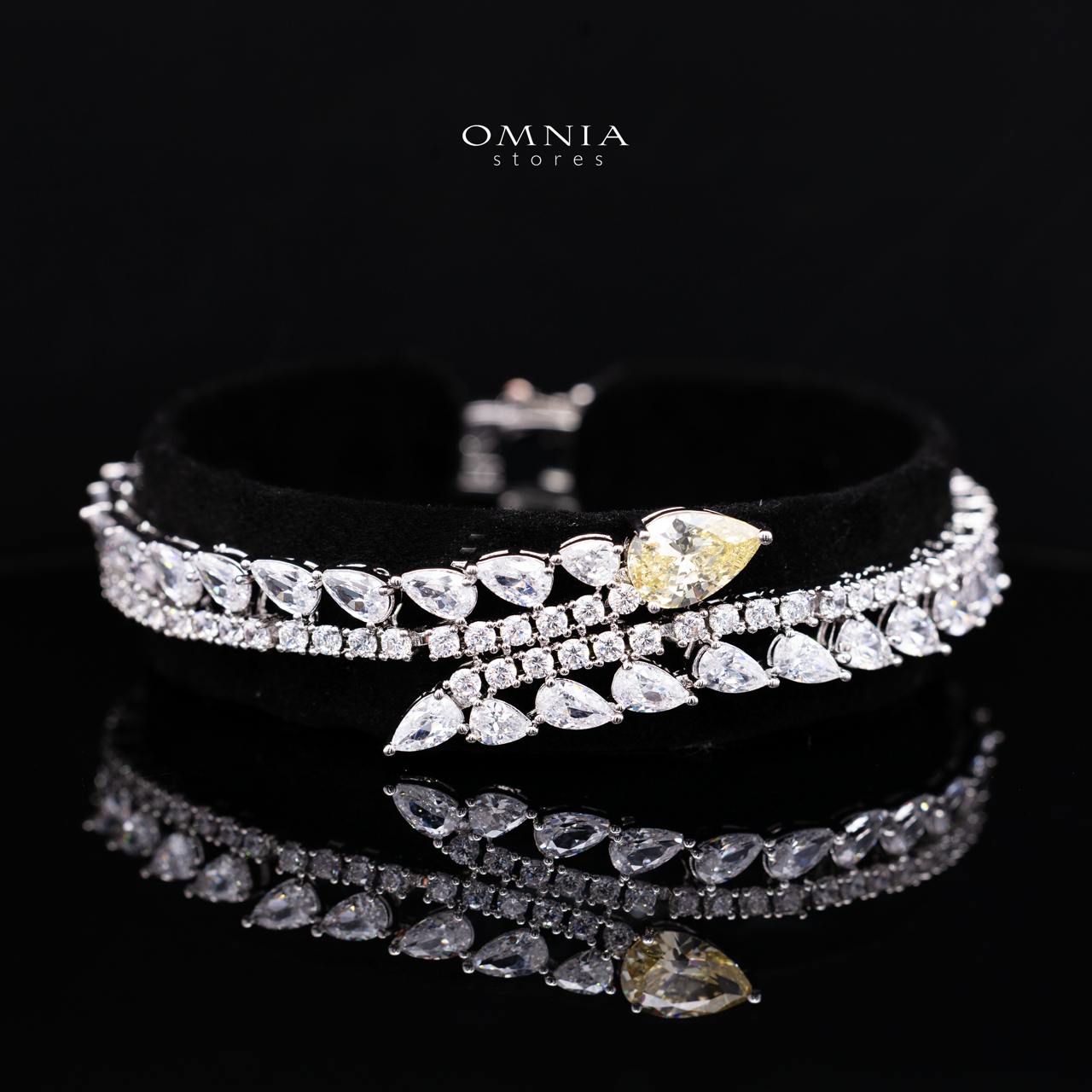 Catalina Elegant Yellow Cascading Leaf Drop Bridal Full Set with High-Quality Premium Zircon Stones, Rhodium-Plated Finish - Image 4