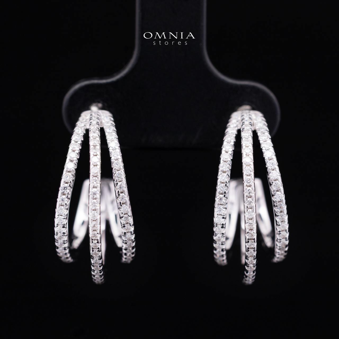 Wajeeda White Moissanite Triple-Row Hoop Earrings, Rhodium-Plated 925 Sterling Silver
