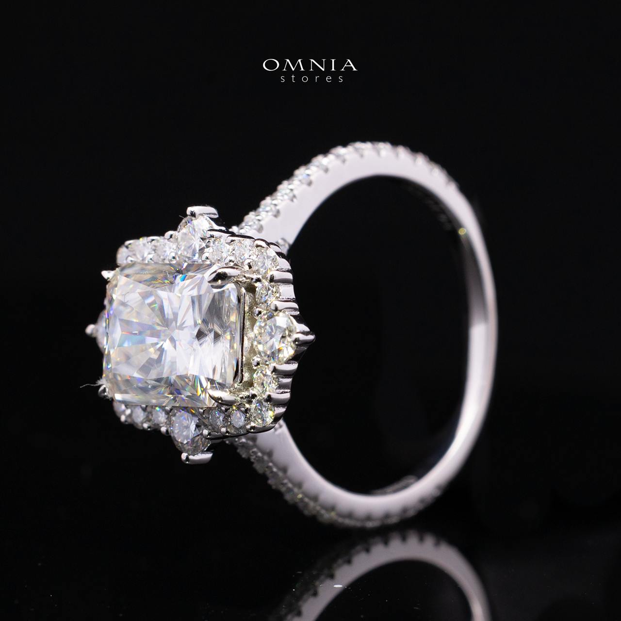 Nuwaira White Moissanite Radiant Halo Ring with Pavé Band – GRA Certified, 8x10mm (4ct), Rhodium-Plated 925 Sterling Silver - Image 4