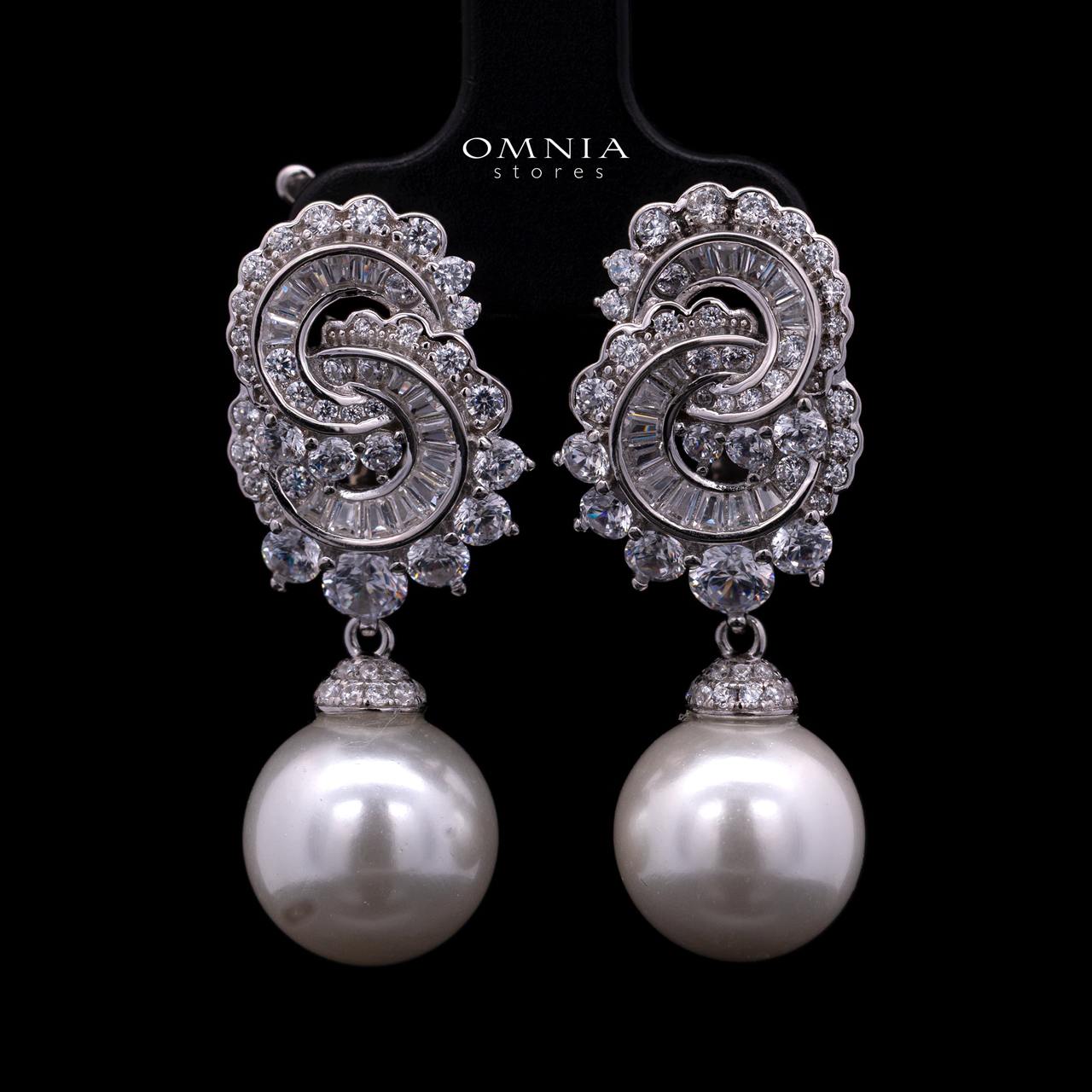 Francesca Luxury Pearl Drop Earrings in 925 Sterling Silver with Premium Simulated Diamonds
