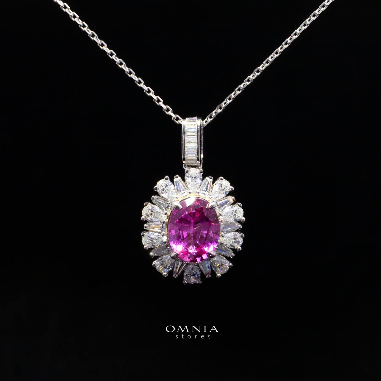 Kaitlynn Lab-Grown Pink Necklace with GRC Certificate, Oval 7×9mm in 925 Sterling Silver