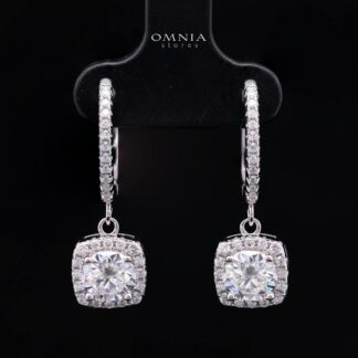 Stefania White Moissanite Drop Earrings with GRA Certificate – RD6.5mm (1ct), Rhodium-Plated 925 Sterling Silver