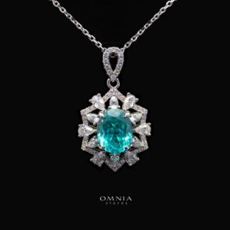 Rachel Lab-Grown Paraiba Necklace with GRC Certificate, Oval 6x8mm in 925 Sterling Silver
