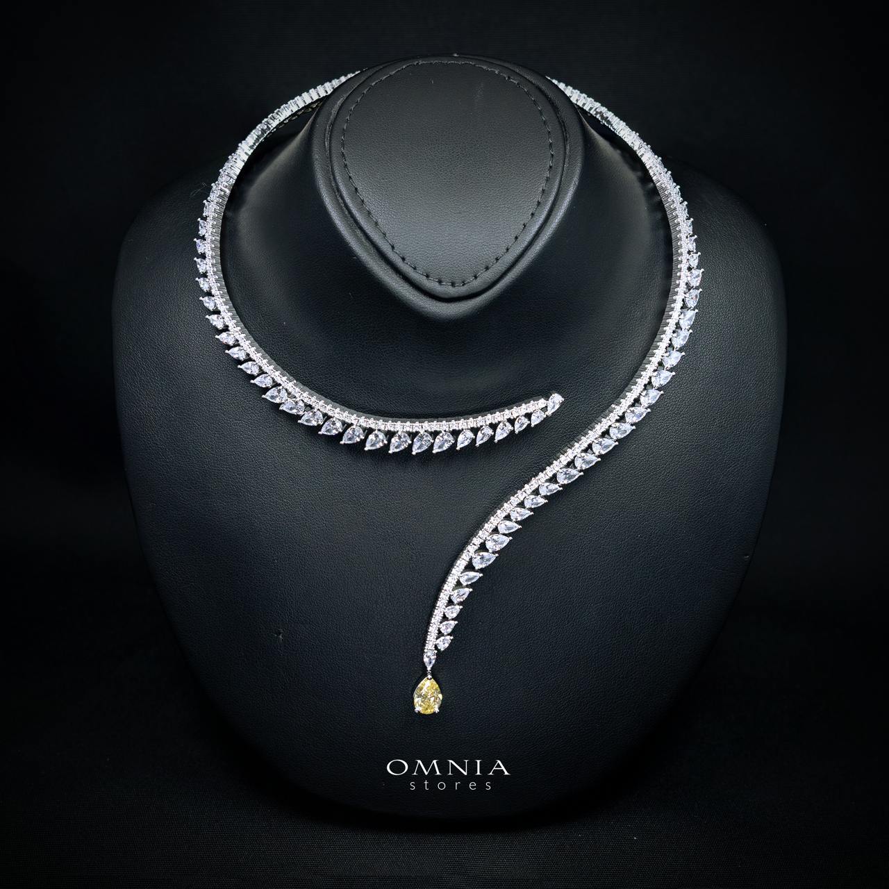 Catalina Elegant Yellow Cascading Leaf Drop Bridal Full Set with High-Quality Premium Zircon Stones, Rhodium-Plated Finish - Image 2