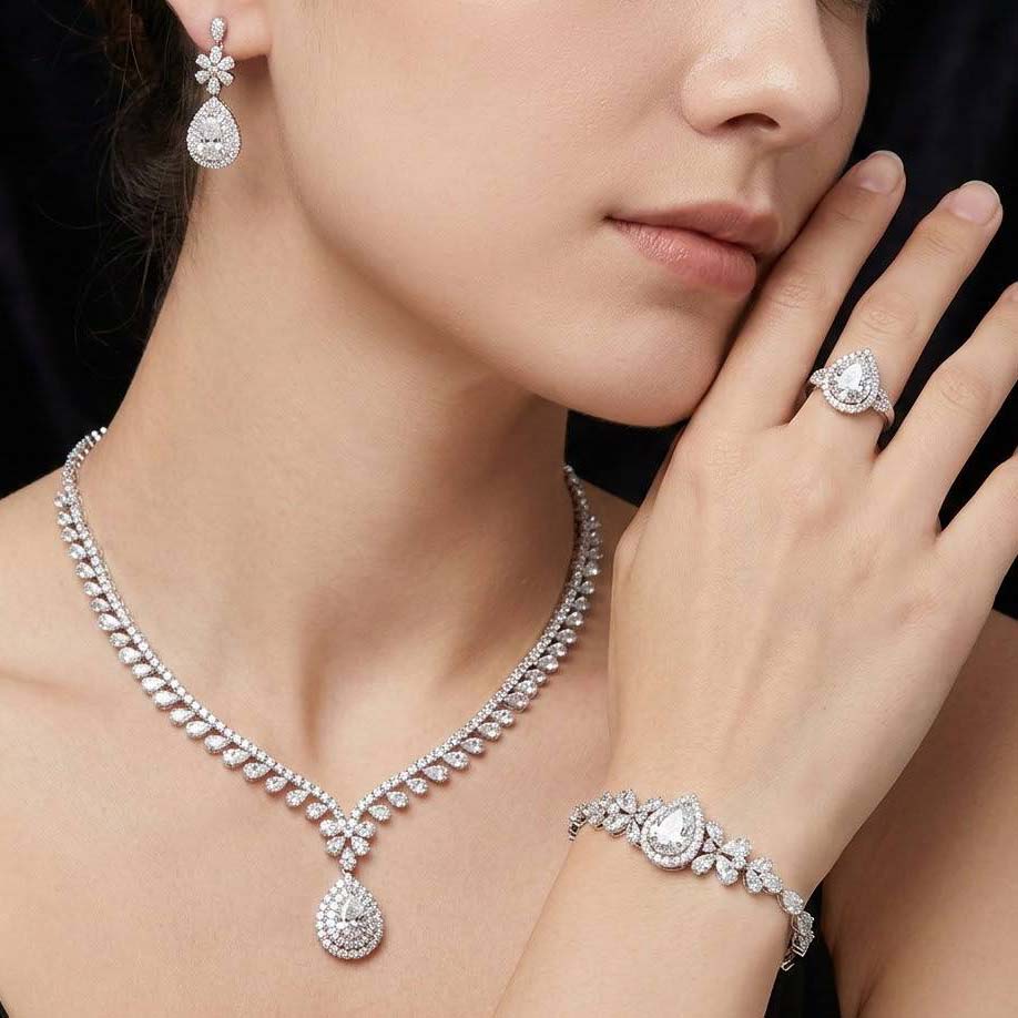 Cara White Bridal Full Set in 925 Silver High Quality Simulated Diamonds - Image 2