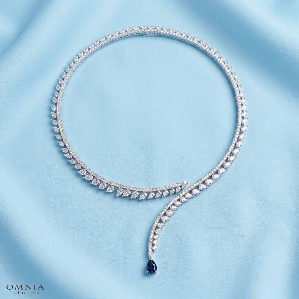 Catalina Elegant Blue Cascading Leaf Drop Bridal Full Set with High-Quality Premium Zircon Stones, Rhodium-Plated Finish - Image 5