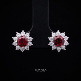 Henrietta Lab-Grown Red Ruby Earring with GRC Certificate, Round 5mm in 925 Sterling Silver