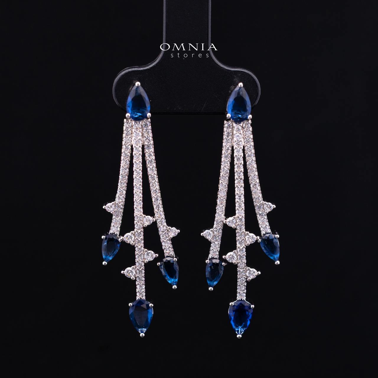 Yuliana Luxury Blue Bridal Full Set with High-Quality Premium Zircon Stones, Rhodium-Plated - Image 3