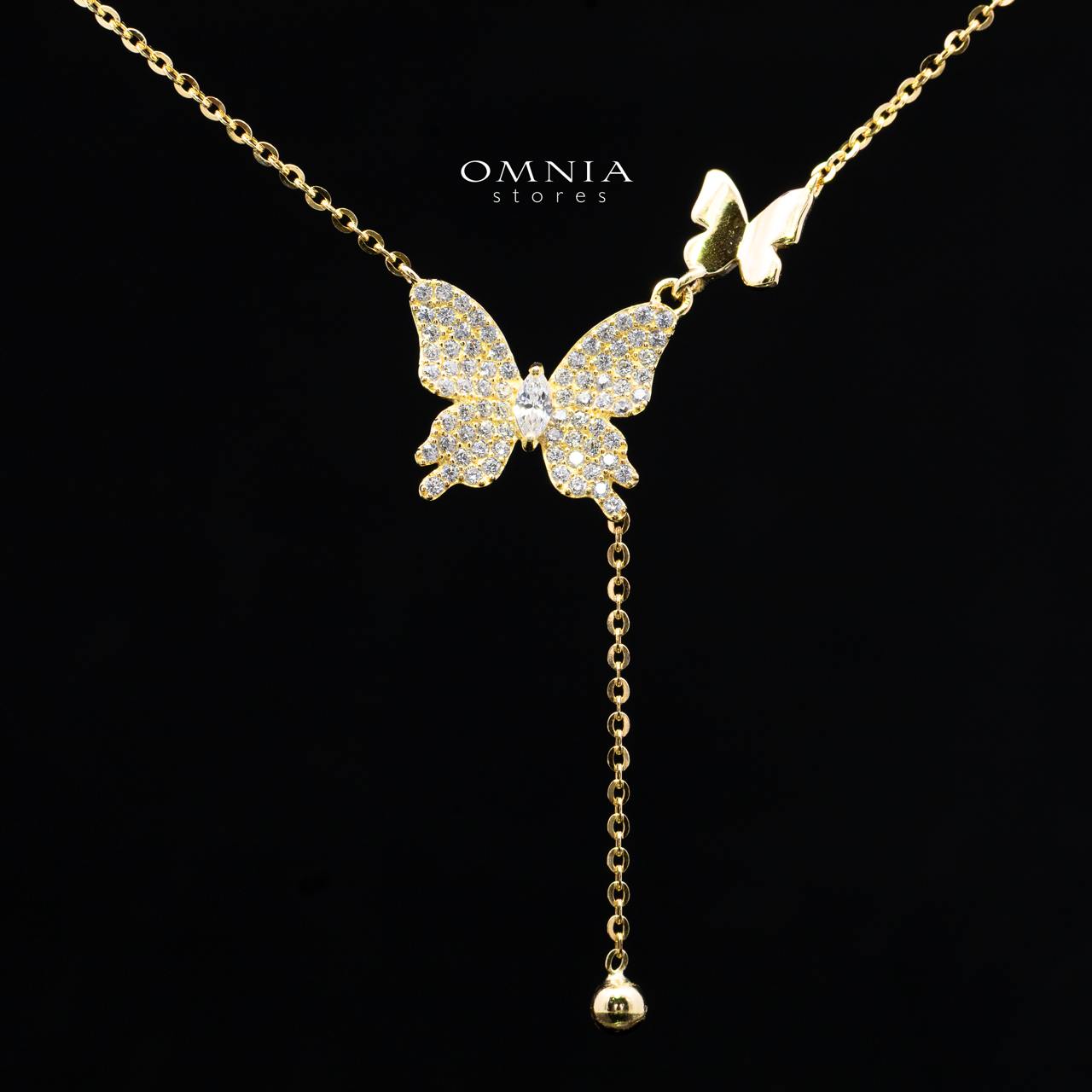 Kapri Gold Butterfly Motif Necklace and Earrings Set in 925 Sterling Silver with Premium Simulated Diamonds - Image 2