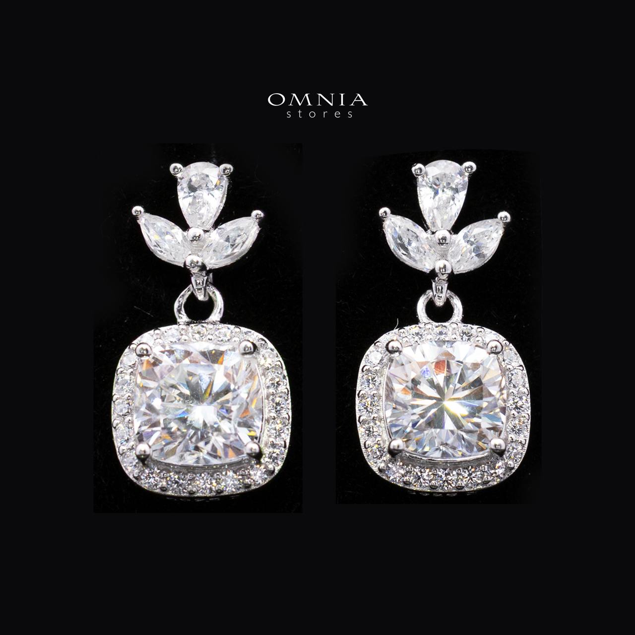 Jennifer White Moissanite Necklace and Earring Set in 925 Sterling Silver – Cushion Halo Floral Drop - Image 3