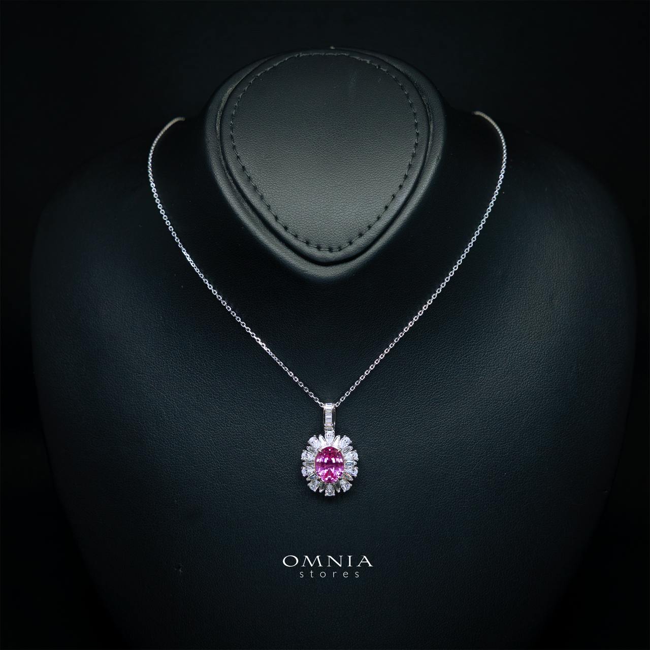 Kaitlynn Lab-Grown Pink Necklace with GRC Certificate, Oval 7×9mm in 925 Sterling Silver - Image 2