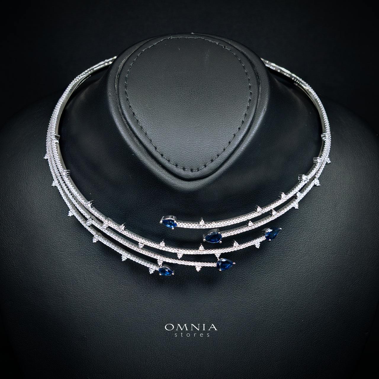 Yuliana Luxury Blue Bridal Full Set with High-Quality Premium Zircon Stones, Rhodium-Plated - Image 2
