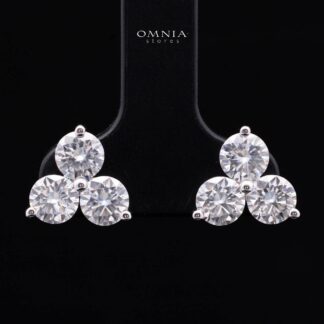 Hawiya White Moissanite Trilogy Cluster Stud Earrings with GRA Certificate – 5mm (0.5ct), Rhodium-Plated 925 Sterling Silver