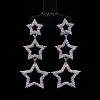 Kelahni Triple Star Drop Earrings — 925 Sterling Silver with Premium Simulated Diamonds