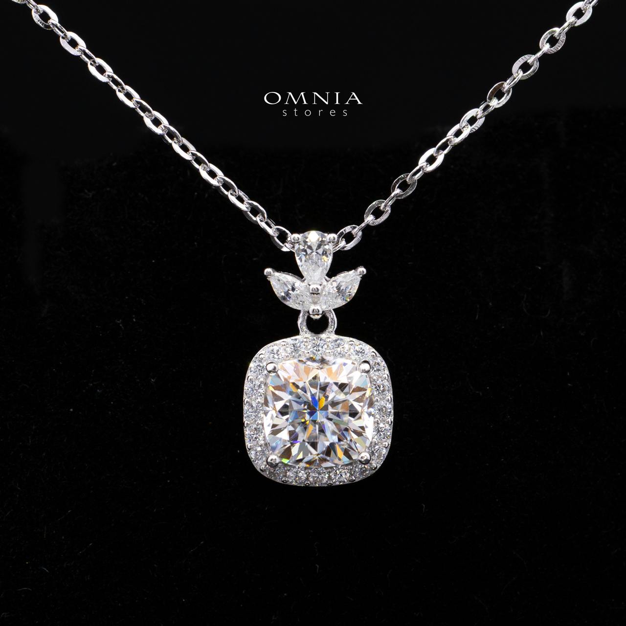 Jennifer White Moissanite Necklace and Earring Set in 925 Sterling Silver – Cushion Halo Floral Drop - Image 2