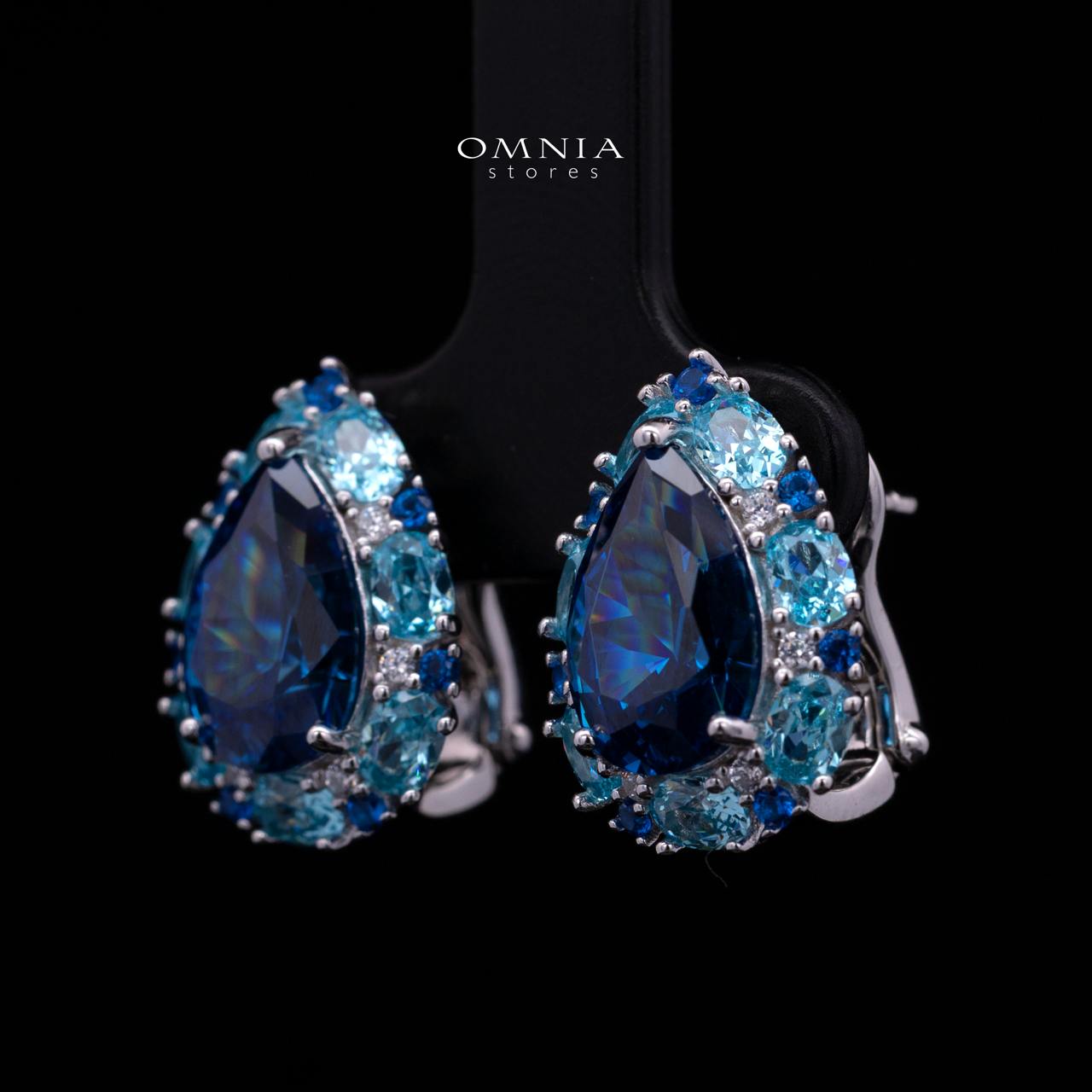 Sireesha Elegant Blue Cluster Clip-On Earrings in 925 Sterling Silver with Premium Simulated Diamond - Image 4