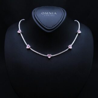 Louise Pink Necklace In 925 Silver High Quality Simulated Diamonds