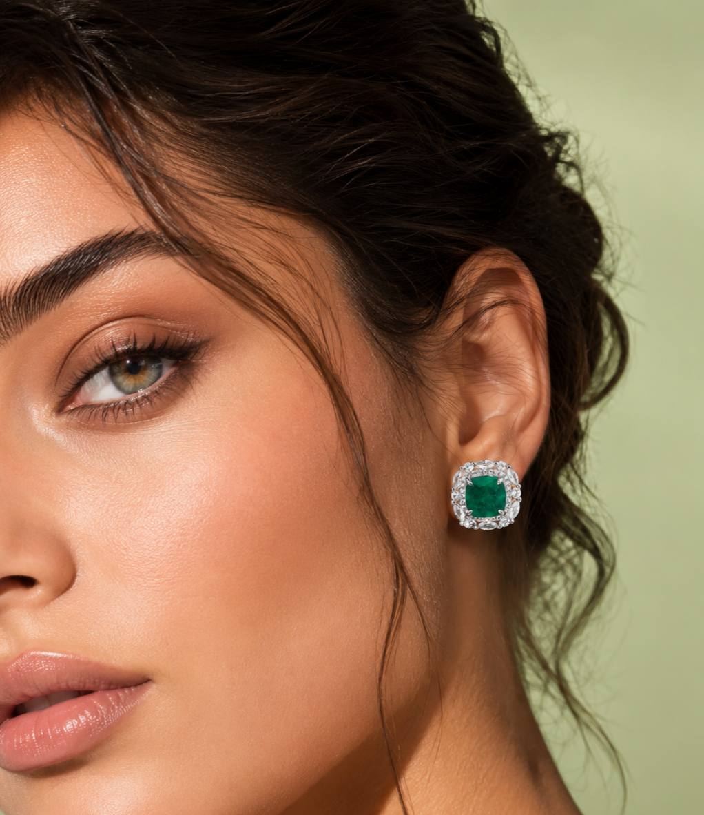 Teresa Green and White Earrings With High Quality Simulated Diamonds in 925 Silver - Image 2