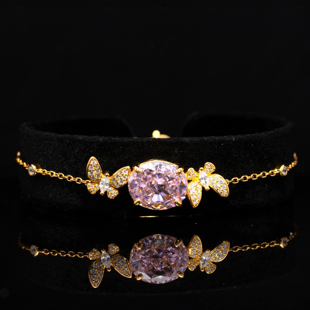 Maysun Pink Gold-Plated Bracelet in 925 Silver with Premium Simulated Diamonds