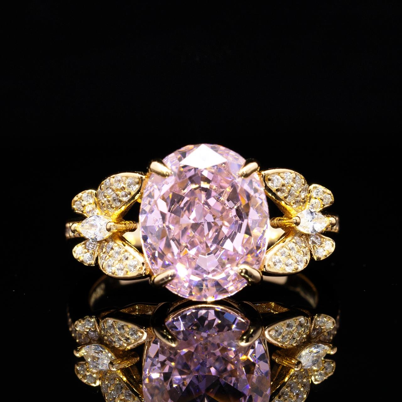 Maysun Pink Gold-Plated Ring in 925 Silver with Premium Simulated Diamonds