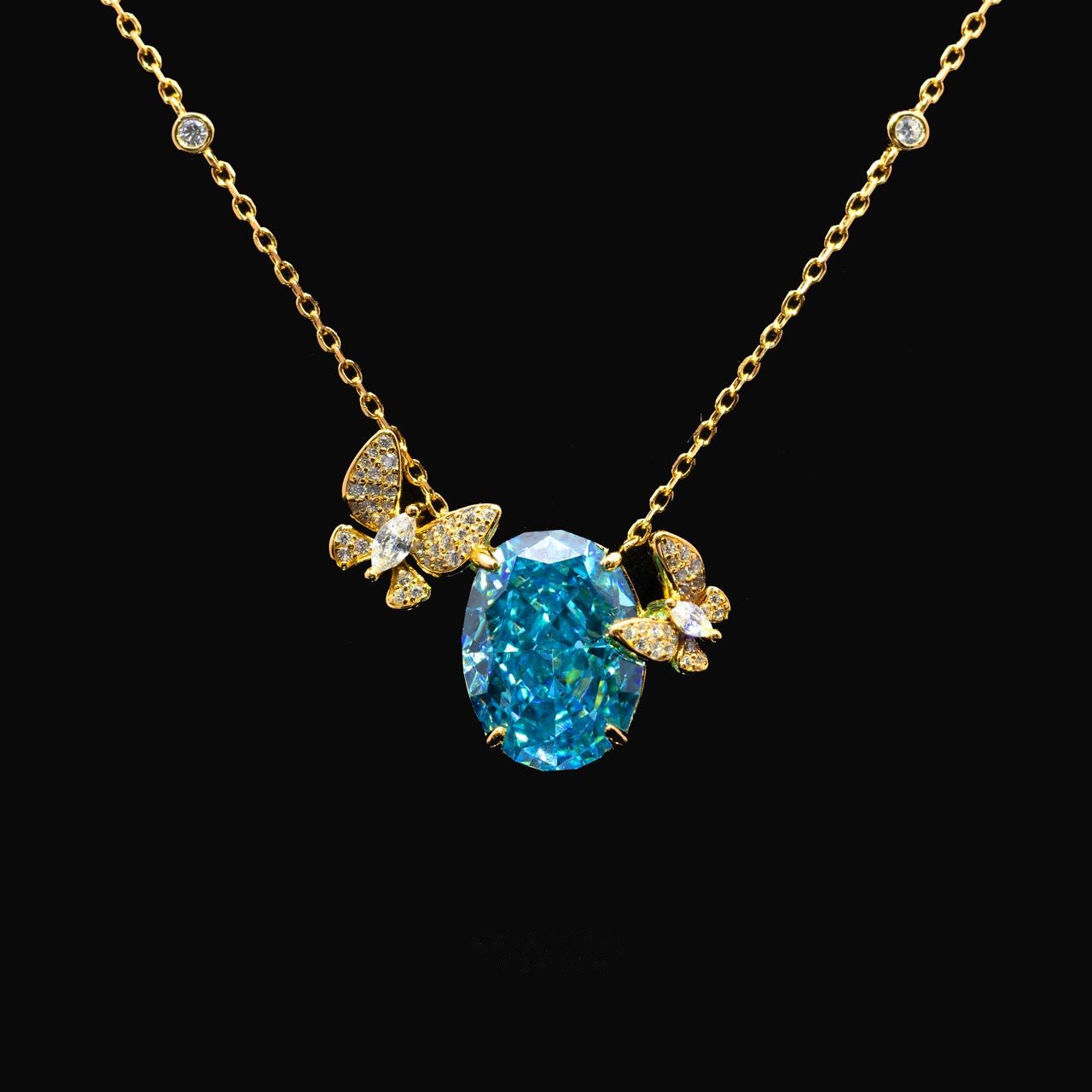 Maysun Baby blue Gold-Plated Necklace in 925 Silver with Premium Simulated Diamonds