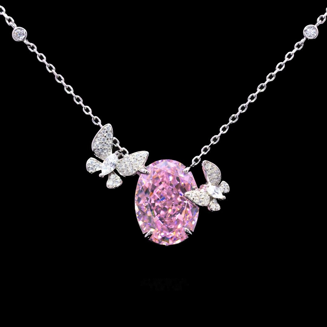 Omnia Maysun Pink Necklace in 925 Silver with High Quality Simulated Diamonds