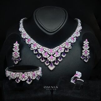Omnia Lena Pink Luxury Bridal White Full Set In High Quality Zircon Stone Rhodium Plated