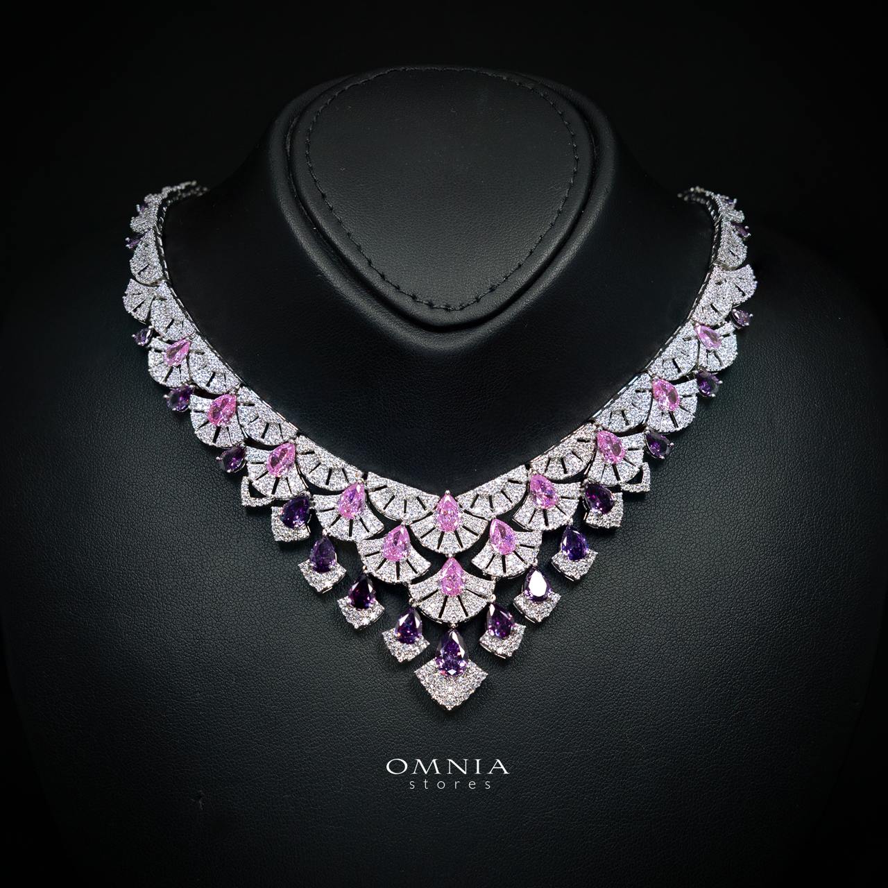 Omnia Lena Pink Luxury Bridal White Full Set In High Quality Zircon Stone Rhodium Plated - Image 2