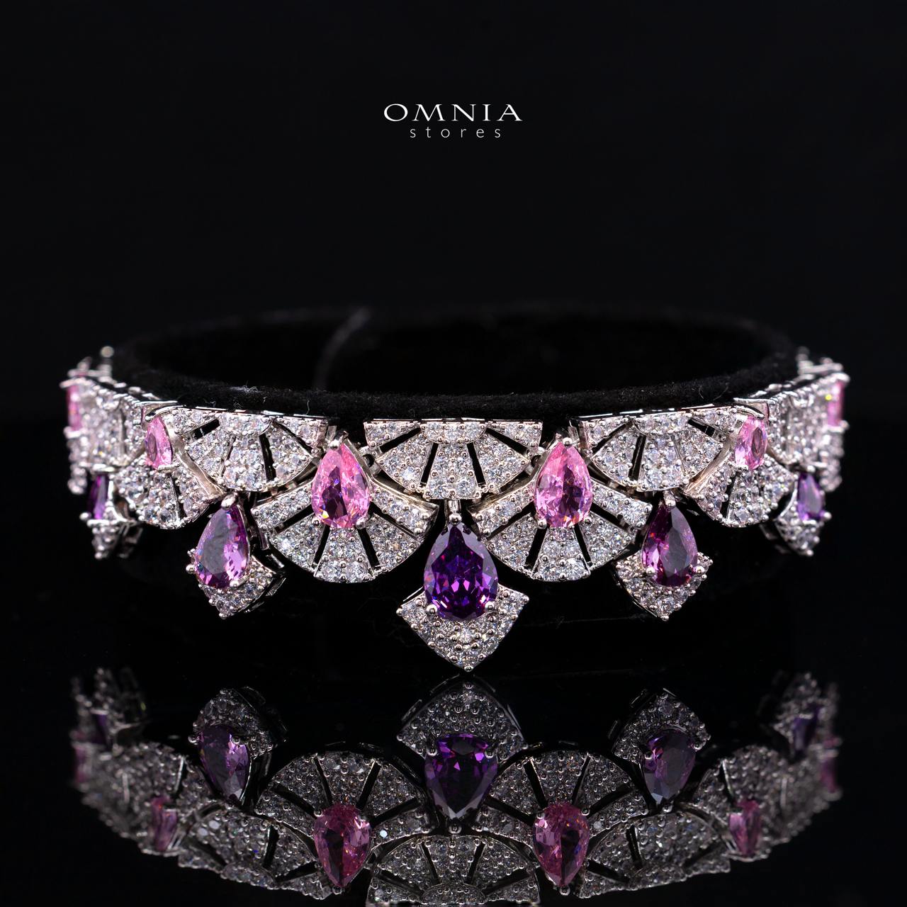 Omnia Lena Pink Luxury Bridal White Full Set In High Quality Zircon Stone Rhodium Plated - Image 3