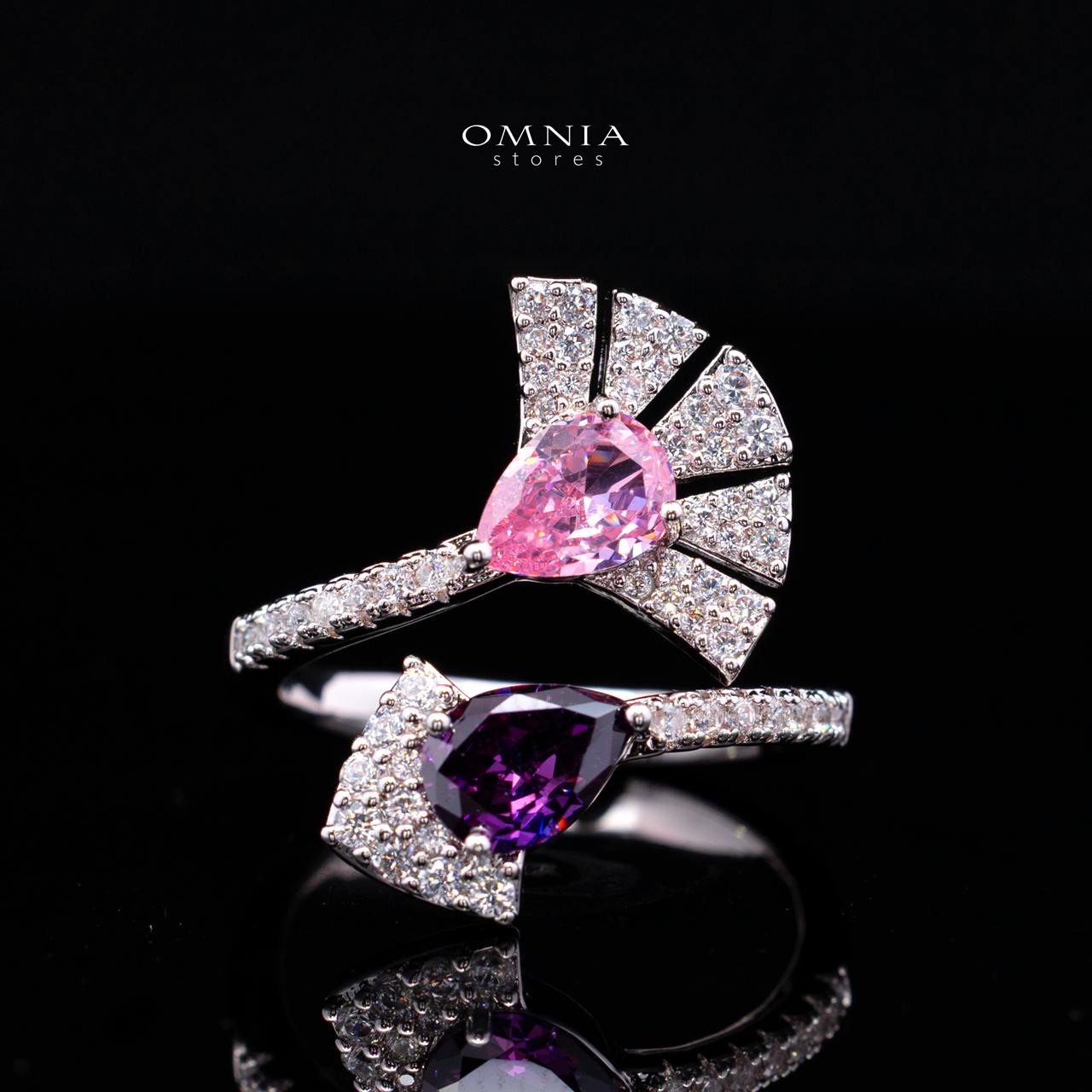 Omnia Lena Pink Luxury Bridal White Full Set In High Quality Zircon Stone Rhodium Plated - Image 4