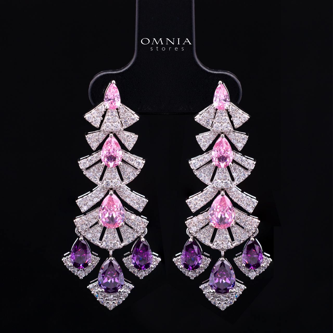 Omnia Lena Pink Luxury Bridal White Full Set In High Quality Zircon Stone Rhodium Plated - Image 5