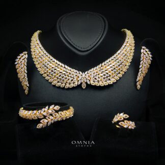 Omnia Safe Luxury Gold Bridal Full Set in High Quality Zircon Stone Rhodium Plated