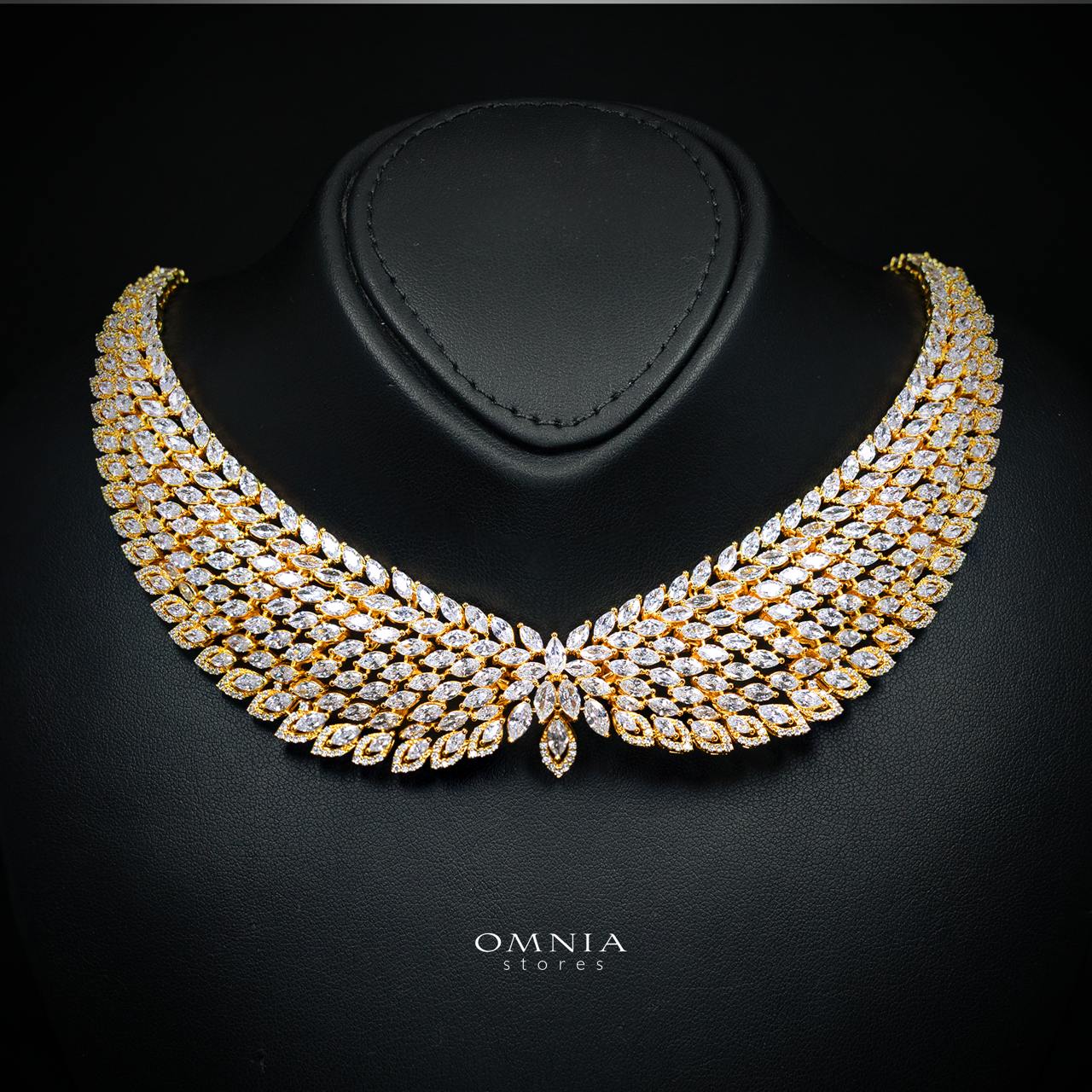 Omnia Safe Luxury Gold Bridal Full Set in High Quality Zircon Stone Rhodium Plated - Image 2