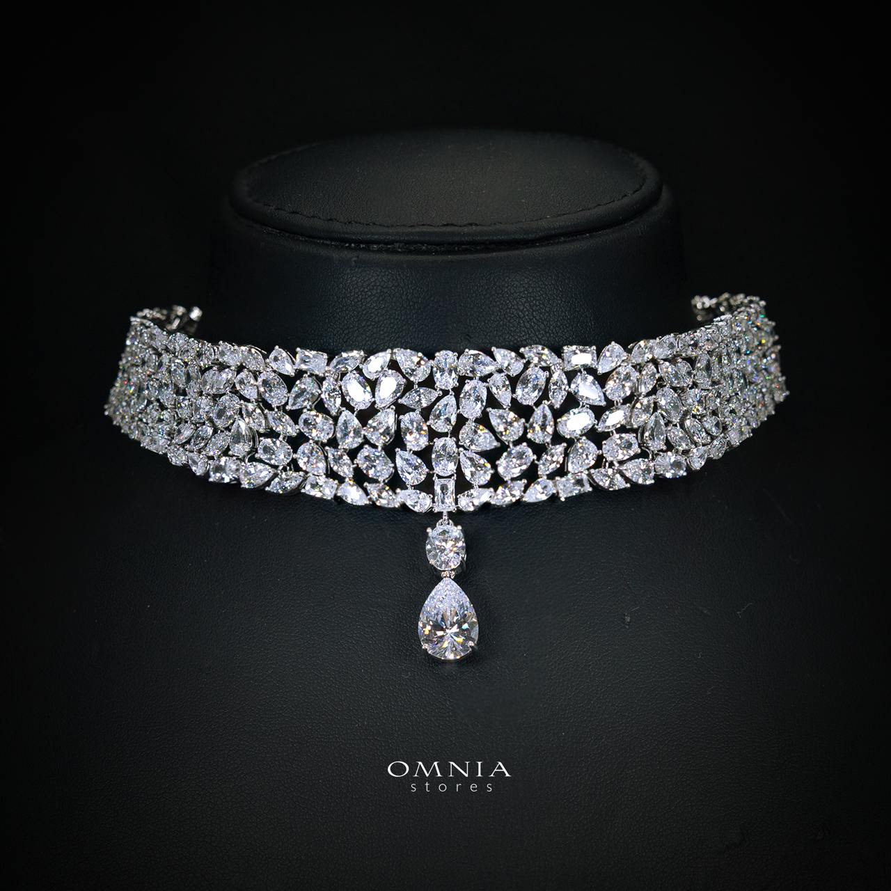 Omnia Nuray Luxury Bridal Full Set Accessories in High Quality Zircon Stone in Rhodium Plated - Image 4