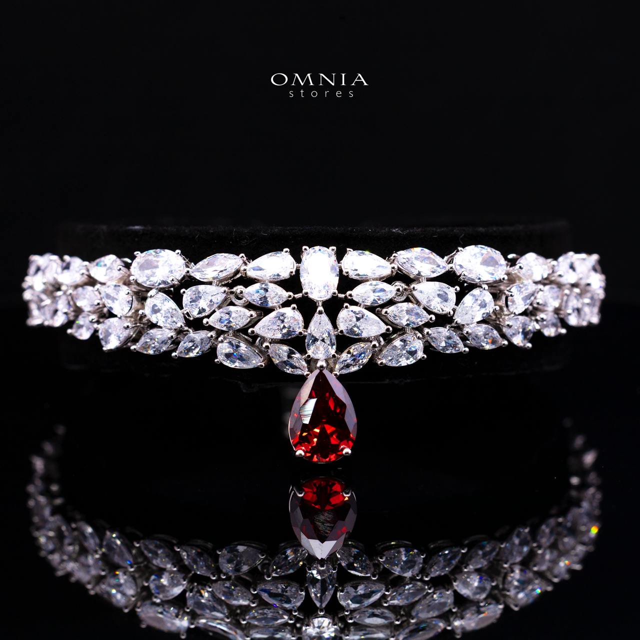 Omnia Nuray Red Luxury Bridal Full Set Accessories in High Quality Zircon Stone in Rhodium Plated - Image 4