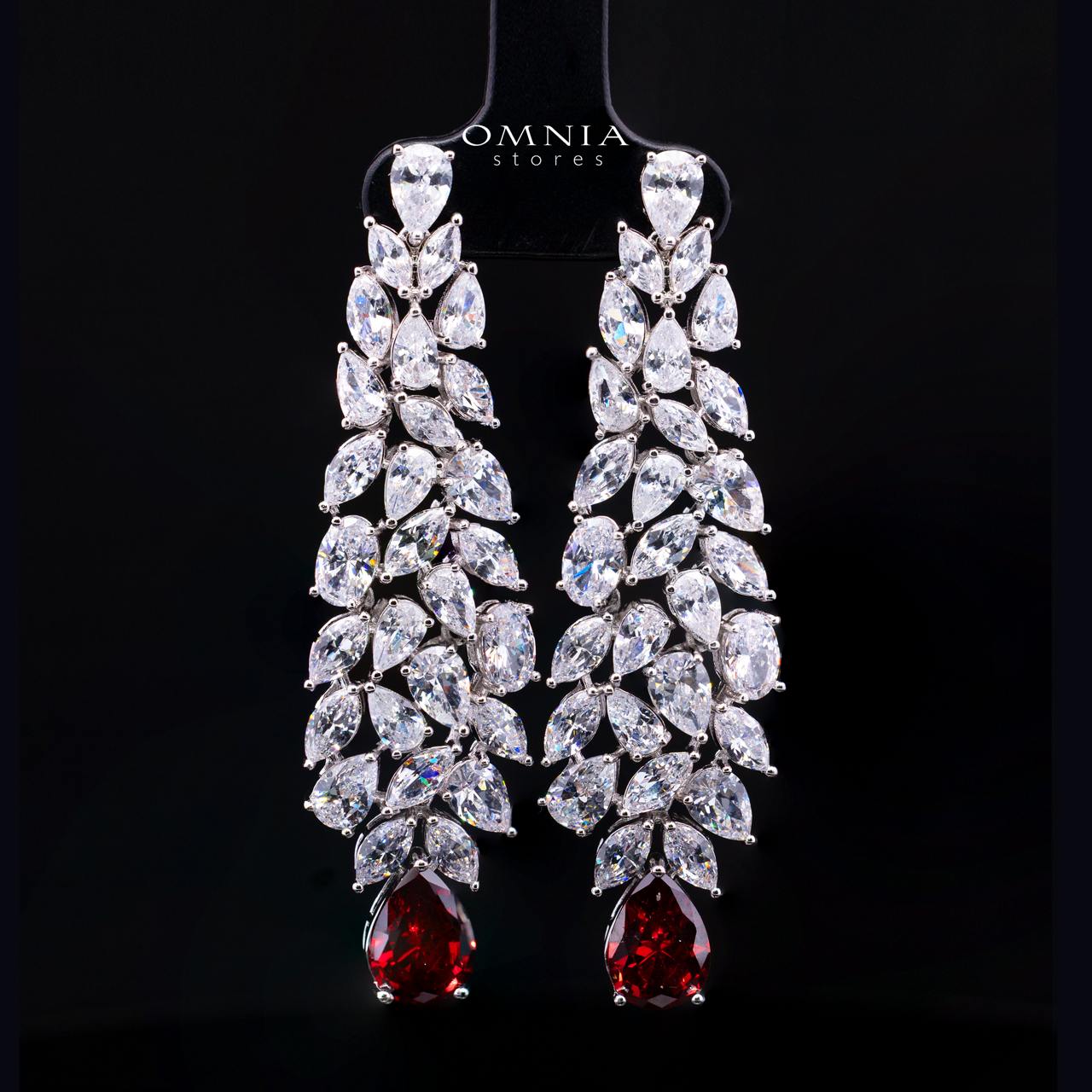 Omnia Nuray Red Luxury Bridal Full Set Accessories in High Quality Zircon Stone in Rhodium Plated - Image 6