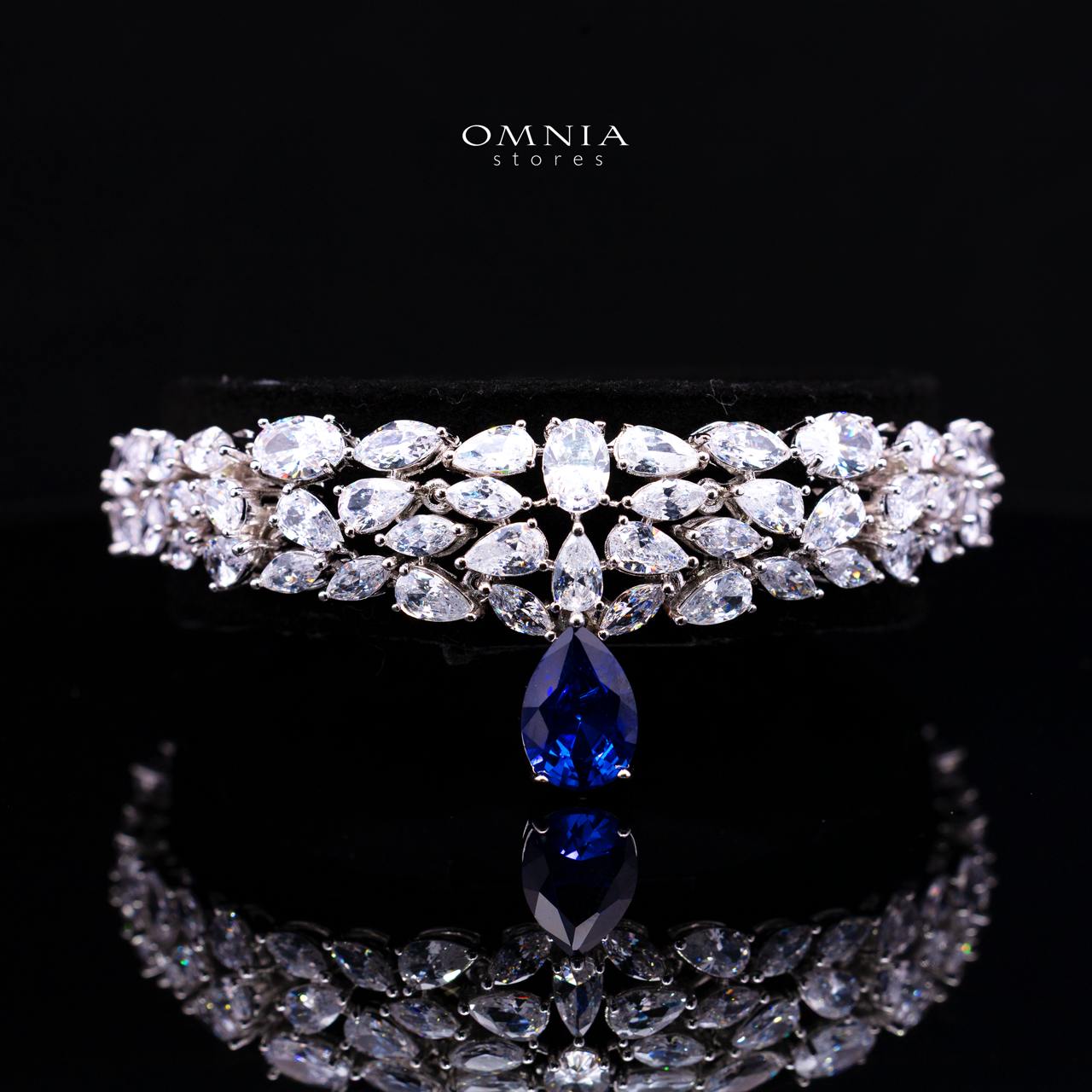 Omnia Nuray Blue Luxury Bridal Full Set Accessories in High Quality Zircon Stone in Rhodium Plated - Image 6